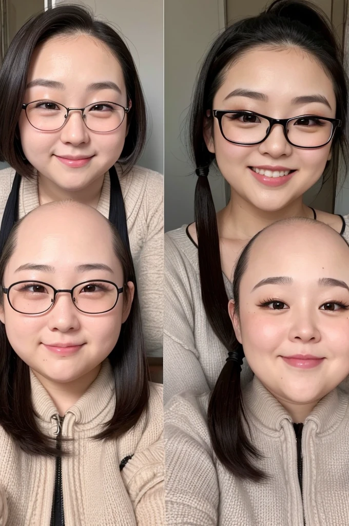 Ugly、Round face、Short hair、Thick lips、Twin tails、Double chin、Big nose、the forehead is wide、Front baldness、High corners of the eyes、Very chubby、Very fat、Big 、woman、Japanese、smile、odor、makeup、Glasses