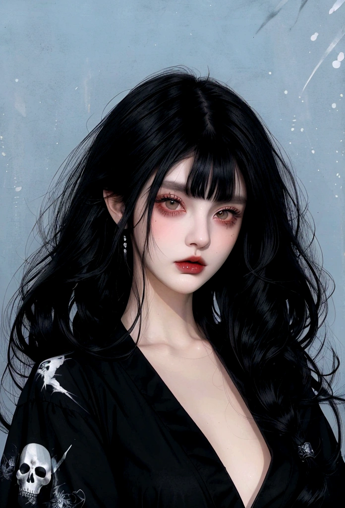 Black Hair、Black Feather、Gothic punk dress、Legs sticking out, Crossing your legs、anime zombie witch design, Crossbones, Streetwear Design, Provector, Horror Style, Full Design, Only 6 colors, Solid Colors, No Shadow, Full Design, Stickers, Bright colors, White Background.Ultra-fine illustrations,(((Beautiful fine hair))),(((Beautiful Faces))),(((Beautiful background))),(((Beautiful fine hair))),(((Beautiful Faces))),(((Beautiful background)))、Black Hair、Blunt bangs,Undershot,yukata,Tanabata,River side