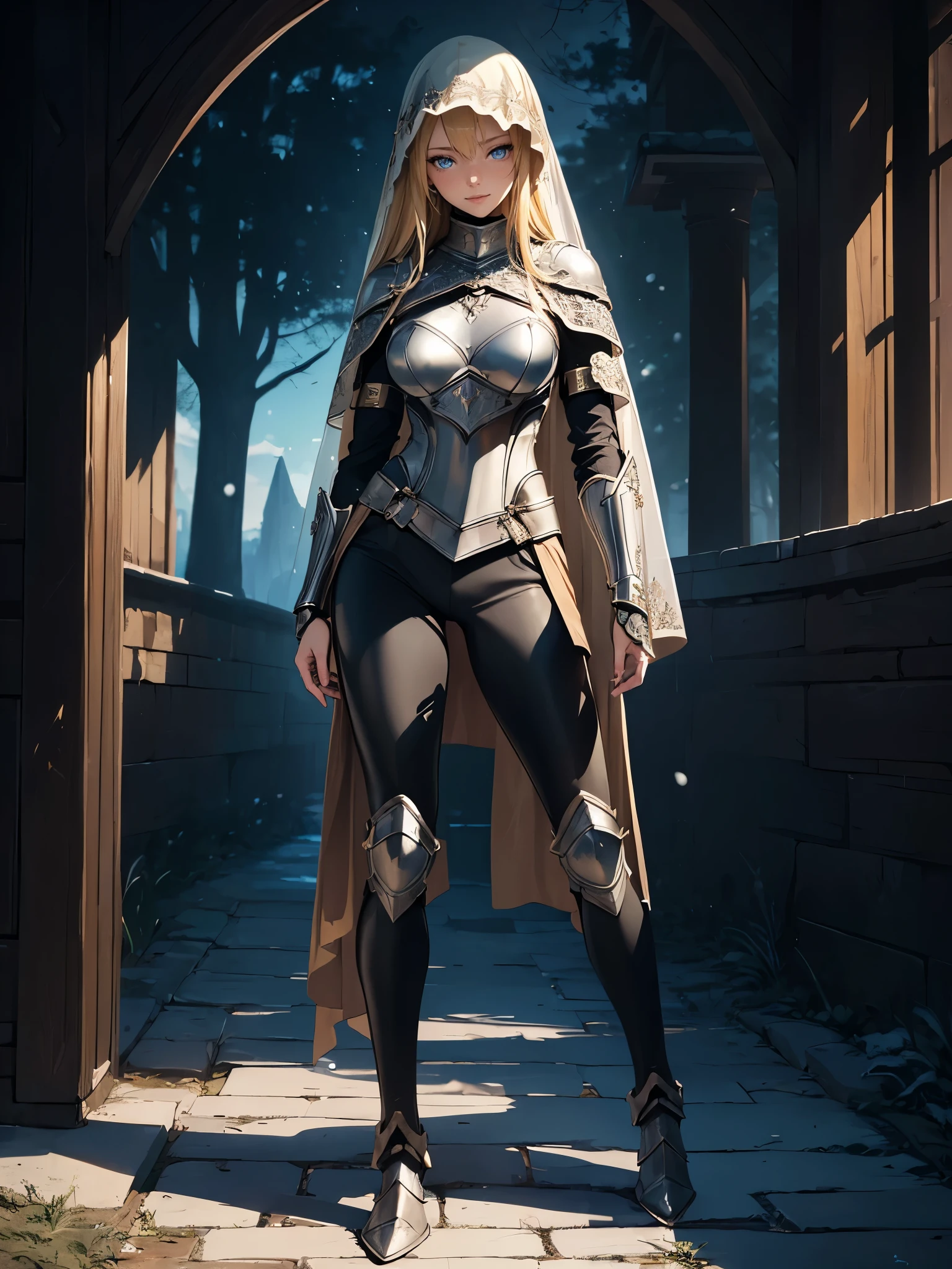 ((1girl, solo)), beautiful body, (perfect anatomy, perfect body, perfect hands, perfect legs), (five fingers:1.5), natural proportions, sexy body, large breasts, cowboy shot BREAK
((extremely detailed face)), (beautiful detailed eyes:1.6), (realistic pupils, realistic iris:1), expressive eyes, looking at viewer, (clear eyes:1.3), (hyperrealistic:1.2), (detailed skin texture:1.2), smooth skin, (blonde hair:1.5), blue eyes, long hair, (detailed lips:1.2), (attractive lips:1.1), (glossy lips:1.1), (grin), perfect face, perfect eyes BREAK
female knight, (veil:1.5), long sleeves, (armor:1.5), (fantasy armor:1.5), (shoulder armor:1.2), (arm guard:1.3), armor gloves, (pelvic curtain:1.5), (black pants:1.5), skin tight, (greaves:1.3), armored boots, belt BREAK
(outdoors:1.5), (day:1.3), nature, (winter:1.3), trees, (shade of trees:1.2), (snow), mountain range, medieval fantasy BREAK
(masterpiece:1.5), anime-style, top quality, best quality, (beautiful and aesthetic:1.2), (ultra detail:1.5), Ultra-detailed depiction, Ultra-precise depiction, extremely detailed 8k illustration, high resolution, (highly detailed shading:1.2), (realistic lighting:1.4), perfect lighting, vibrant colors, dynamic tones, striking hues, 8k, absurd resolution, perfect shadows, hdr, UHD, ambient lighting, realistic, ultra-realistic, photo realistic, highly detailed, rich detail, luminous colors, fine texture, intricate design, professional illustration, (soft light:1.2), (illustration:0.7)