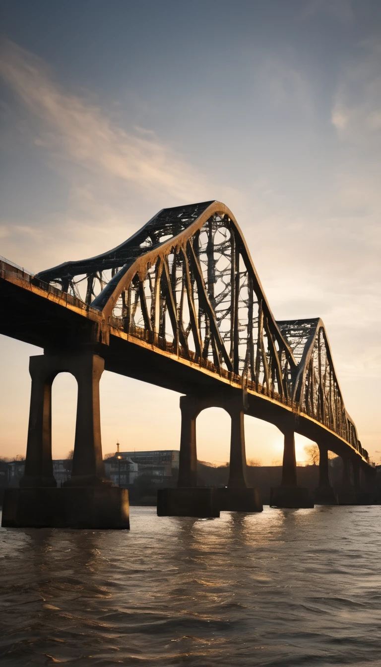 Historical landmarks of the Civil Rights Movement, like Selma Bridge, background dark sun, hyper realistic, ultra detailed hyper realistic, photorealistic, Studio Lighting, reflections, dynamic pose, Cinematic, Color Grading, Photography, Shot on 50mm lens, Ultra-Wide Angle, Depth of Field, hyper-detailed, beautifully color, 8k