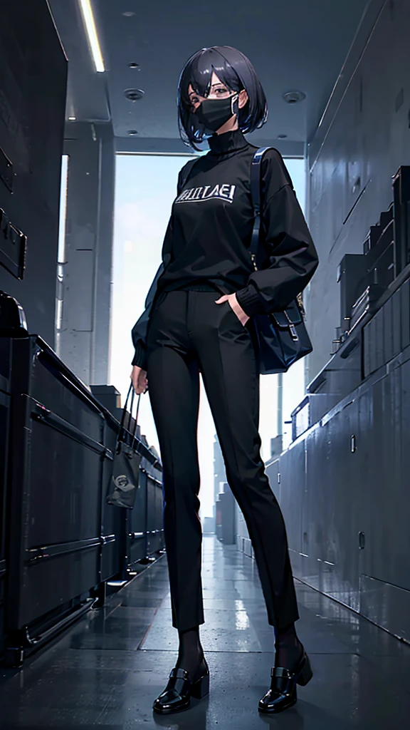 A total darkness mask black sweater black pants and black shoes, Physicist:strong 