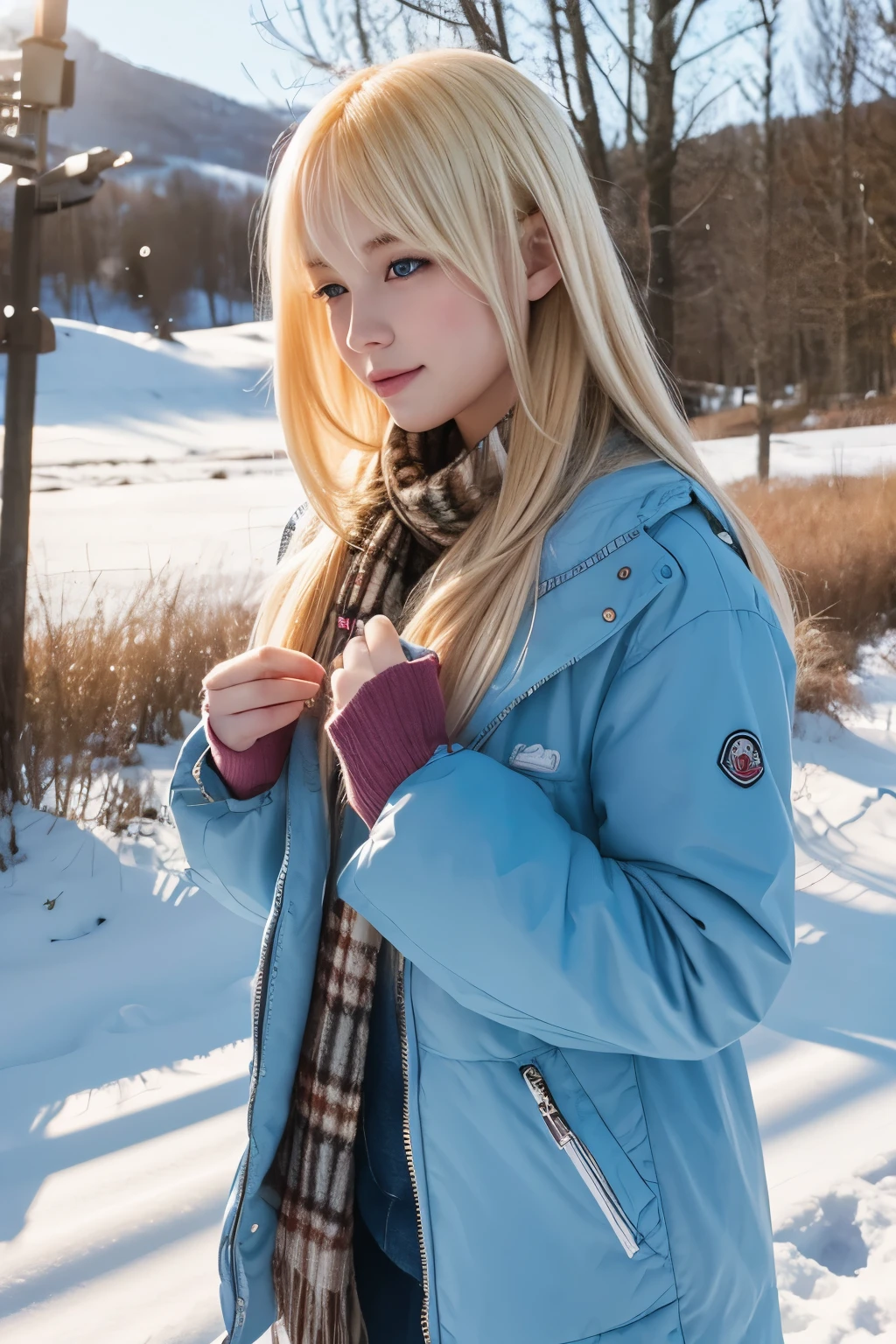 Blonde,Gal,cute,Real,countryside,snow