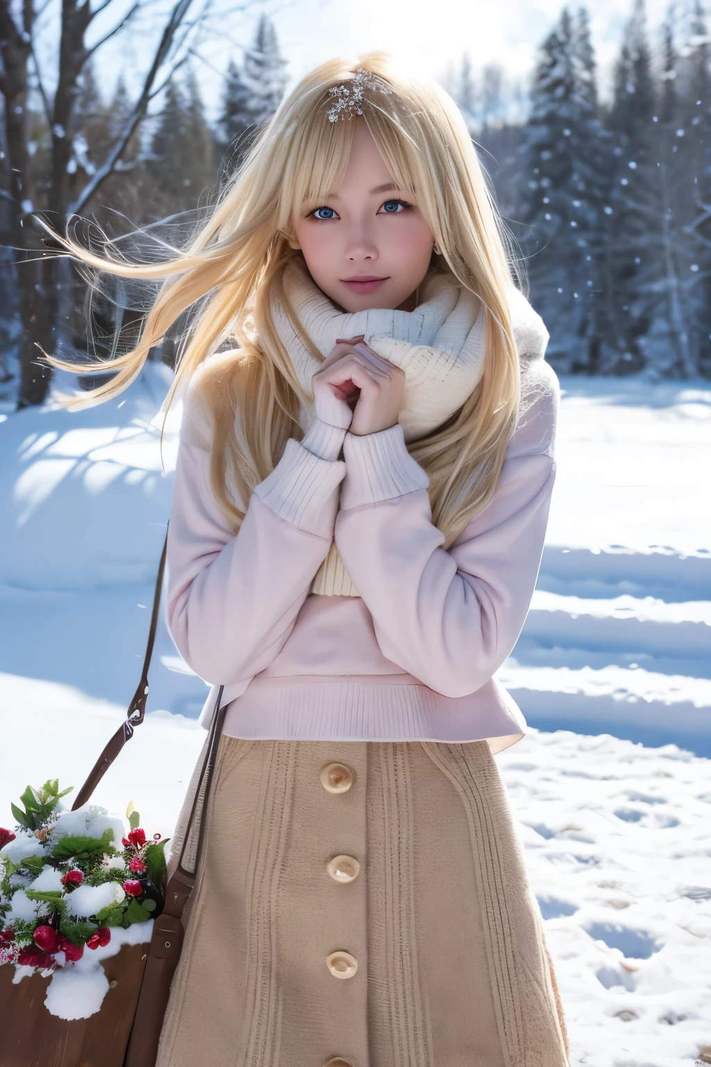 Blonde,Gal,cute,Real,countryside,snow