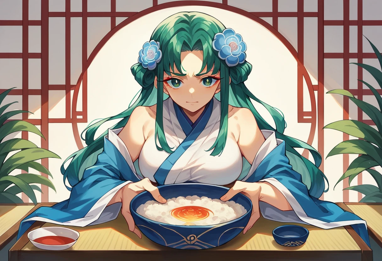 There is a bowl of soup and a bowl of rice on the table., ❤🔥🍄🌪, delicious, Sichuan, Complex!!, Sogetsu, omina tachibana, Shogakukan, japanese fusion cuisine, !!beautiful!!, Pan Renwei's Style, beautiful image, aokamei