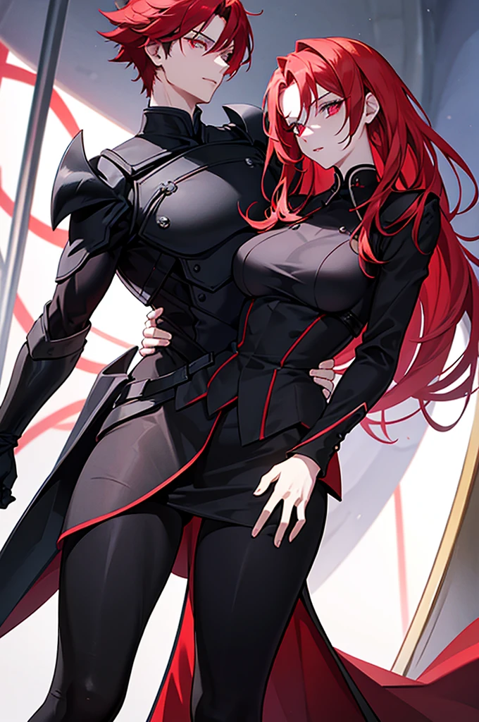 This character is a woman with an imposing and captivating appearance. She has long, flamboyant red hair that falls elegantly over her shoulders and down her back. His eyes are an intense red, adding an aura of mystery and danger. She has a pale complexion and fine facial features, with lips often drawn into a slight, enigmatic smile. She wears a sophisticated outfit, probably a dark uniform or suit, which reinforces her professional and serious appearance. His posture is straight and confident, exuding unwavering confidence.