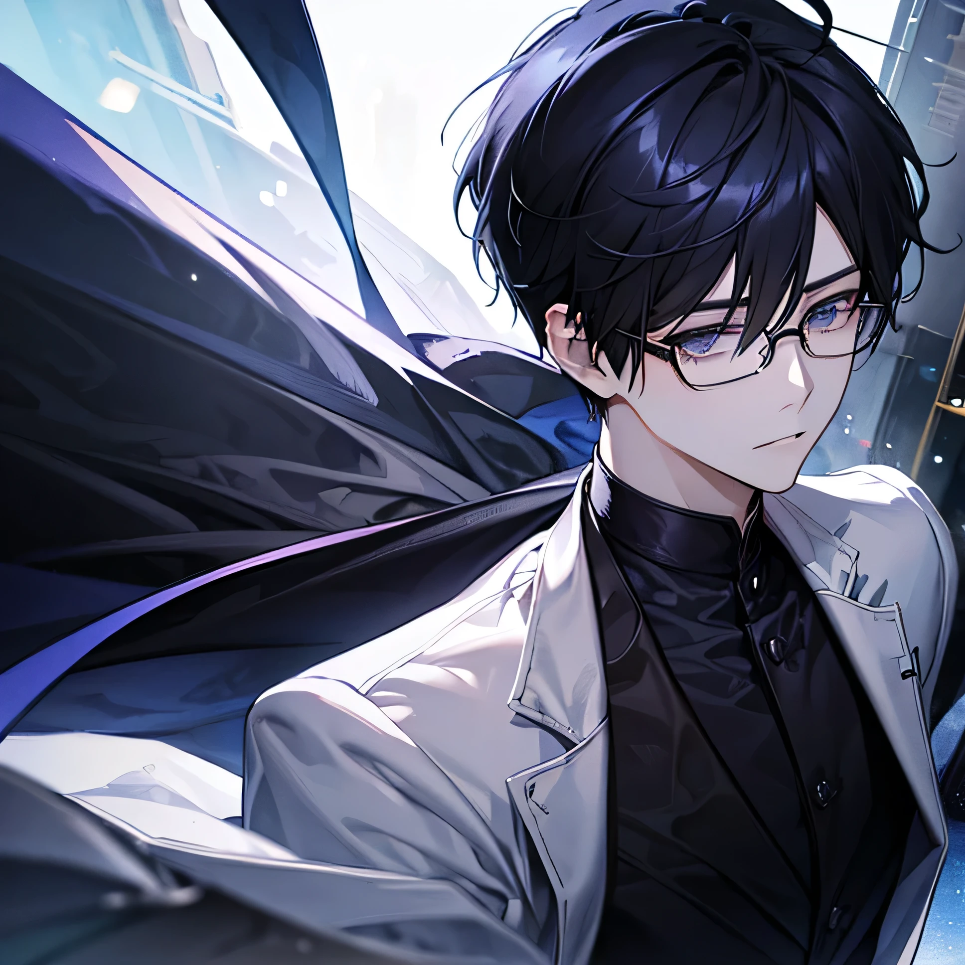 Glasses、Black Hair、Short Hair、suit、Black gloves、Blue Eyes、Soft Light、male、1 person、portrait