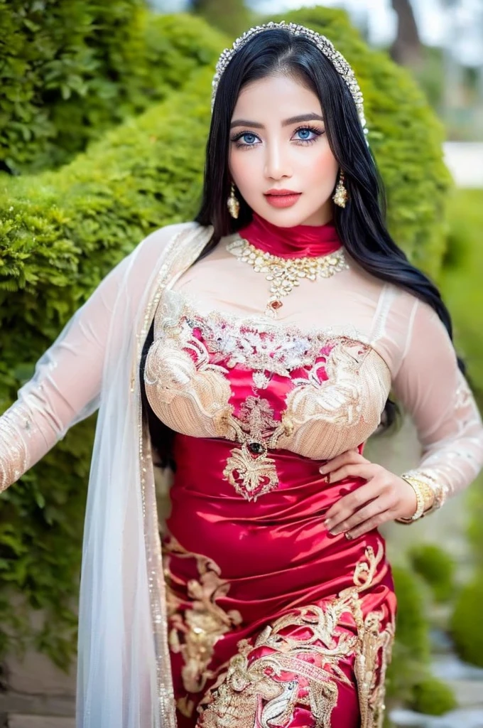 arabian girl,1girl, Al Lat muslim goddess, fatima muslim goddess,
(large :1.4),((((long dark hair,dark hair,black hair,colored inner hair)))),(((blue_eyes:1.3))),intricate eyes,beautiful detailed eyes,symmetrical eyes,((((lustrouin:1.5,tanned skin,bright skin: 1.5,skin tanned,shiny skin,very shiny skin,shiny body,Reflective skin)))),(spider lower abdomen,narrow waist,wide hip,athletic body,inflated legs,thick thighs,delicate detailed fingers,(detailed face)),beautiful detailed lips,
cute,slutty,sensual,seductive look,seductive,((erotic)),opsumptuous,((nsfw)),
((((sikh woman warrior)))),arabian accessories,(arabian jewelry in her arms),earrings,(((eyeshadow,arabian makeup,eyelid makeup))),(((red clothes,red outfit,wet clothes,intricate outfit,embroidered outfit,ornate outfit,intricate cloth,embroidered cloth,ornate cloth))),
(dynamic pose:1.3), looking at viewer,embarrassed,centered,scale to fit dimensions,Rule of thirds,
outdoors,(Arab palace,Arab palace background,pyramids in the background),scenery,(oasis,oasis background),extremely scenery,(puddles everywhere,moss,moss on the background),clouds,Arab style,Arab castle,lily pads,palms,reeds,(sunset, golden hour),
(Glossy Arab ornaments),highres,sharp focus,(ultra detailed,extremely detailed),(photorealistic artwork:1.37),(extremely detailed CG unity 8k wallpaper),(((vibrant colors,vibrant theme))),(intricate),(masterpiece),(best quality),artistic photography,(photography taken by sldr),(intricate background),perfect rendered face,perfect face details,realistic face,photo realistic,((intricate detail)),(((realism))),