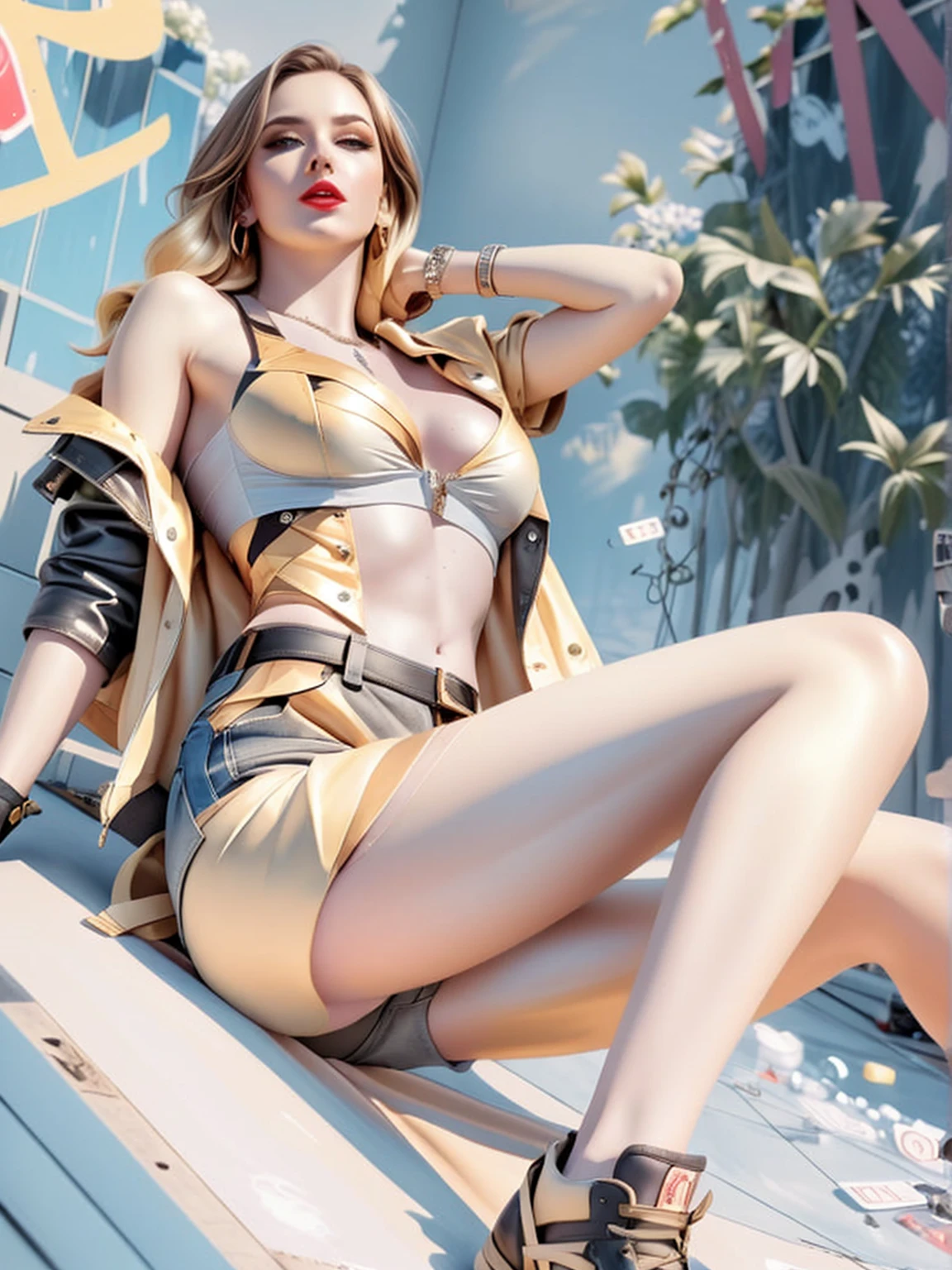 blond woman in a gold outfit sitting on a bench, trending on cgstation, ig model | artgerm, rossdraws digital painting, 🌺 cgsociety, cyberpunk 2 0 y. o model girl, rossdraws 1. 0, trending at cgstation, in the style artgerm, style artgerm, inspired by Vincent Lefevre, photorealistic artstyle