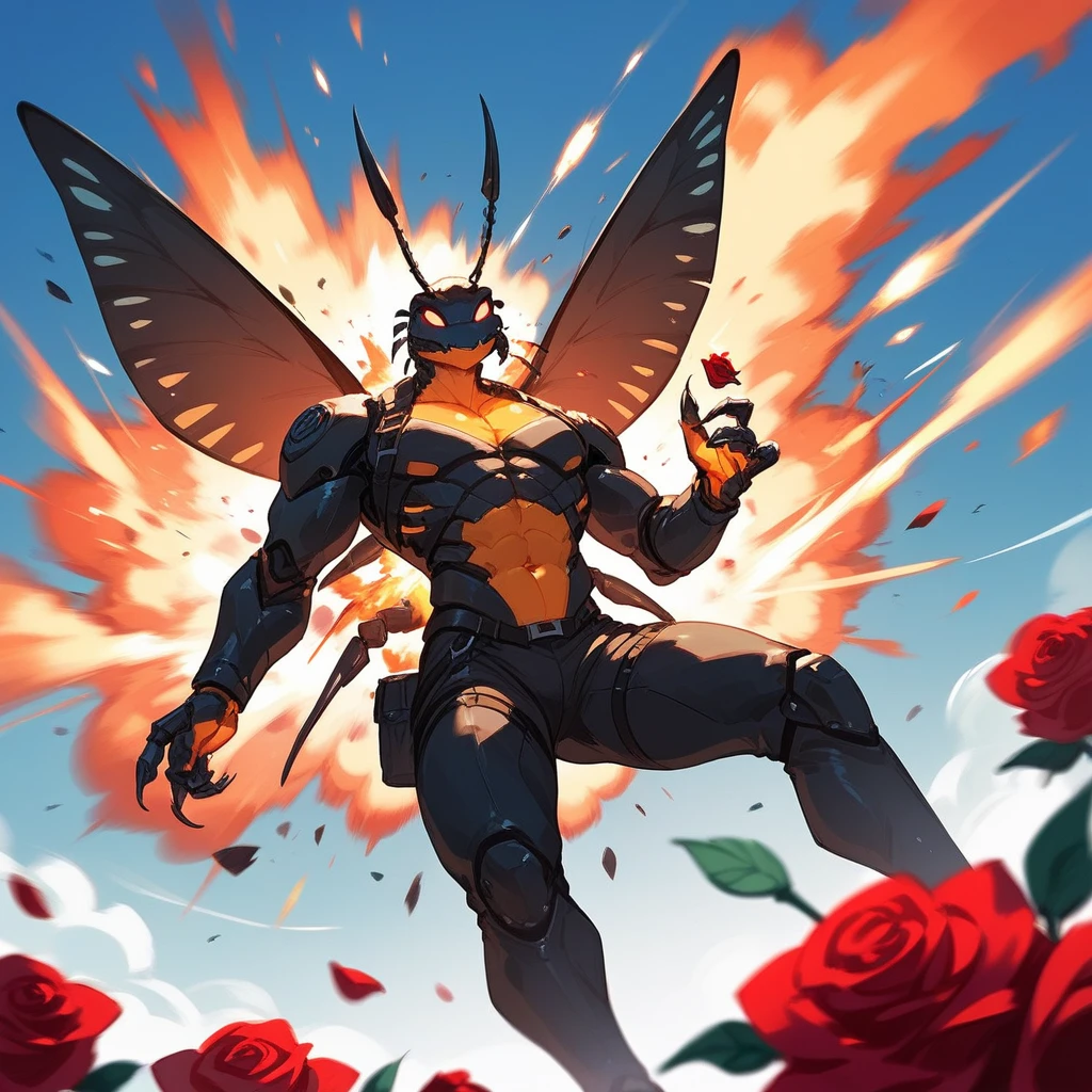 beetle, roses, explosion,(score_9,score_8_up,score_7_up,score_6_up,score_5_up,score_4_up)
