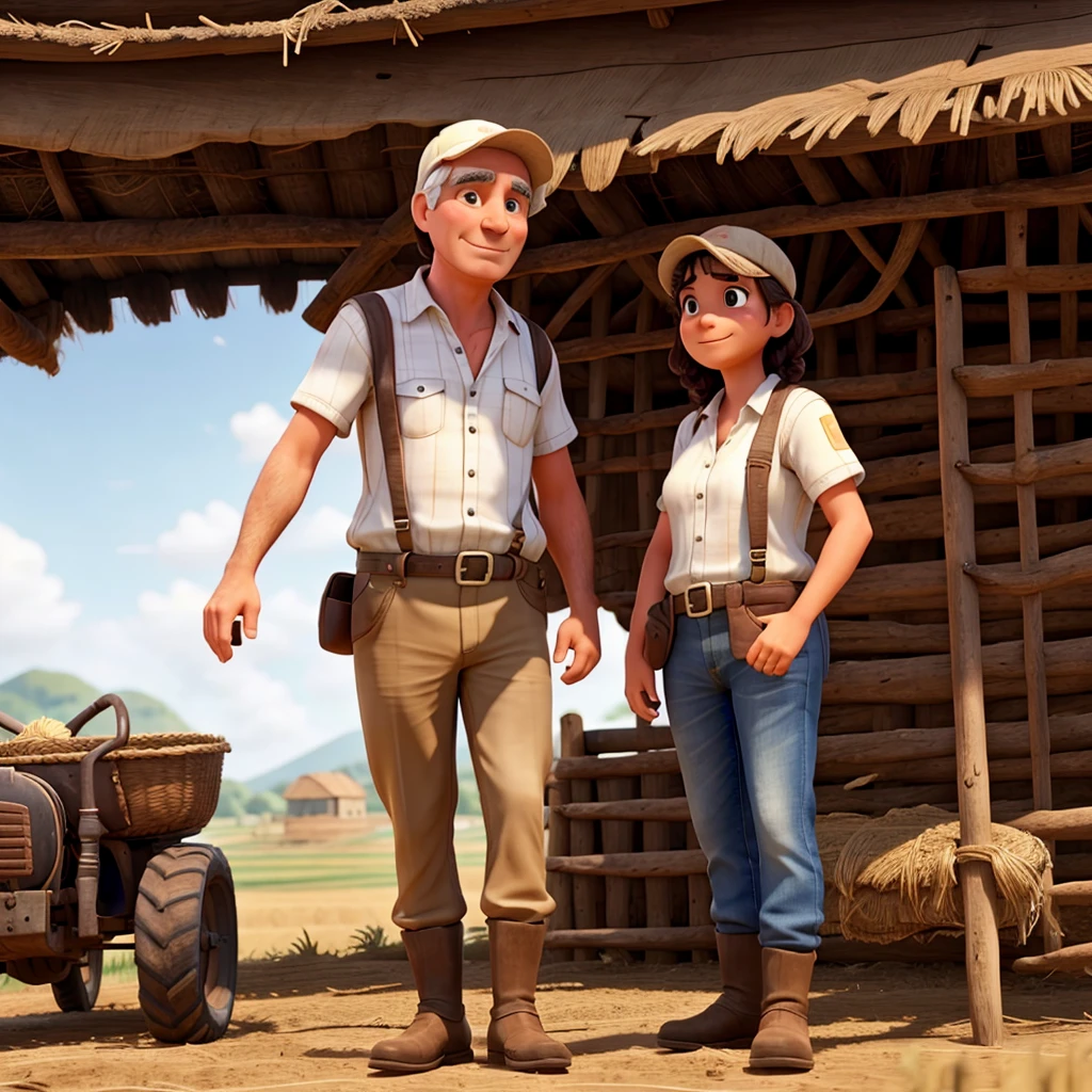 A farmer help her father.