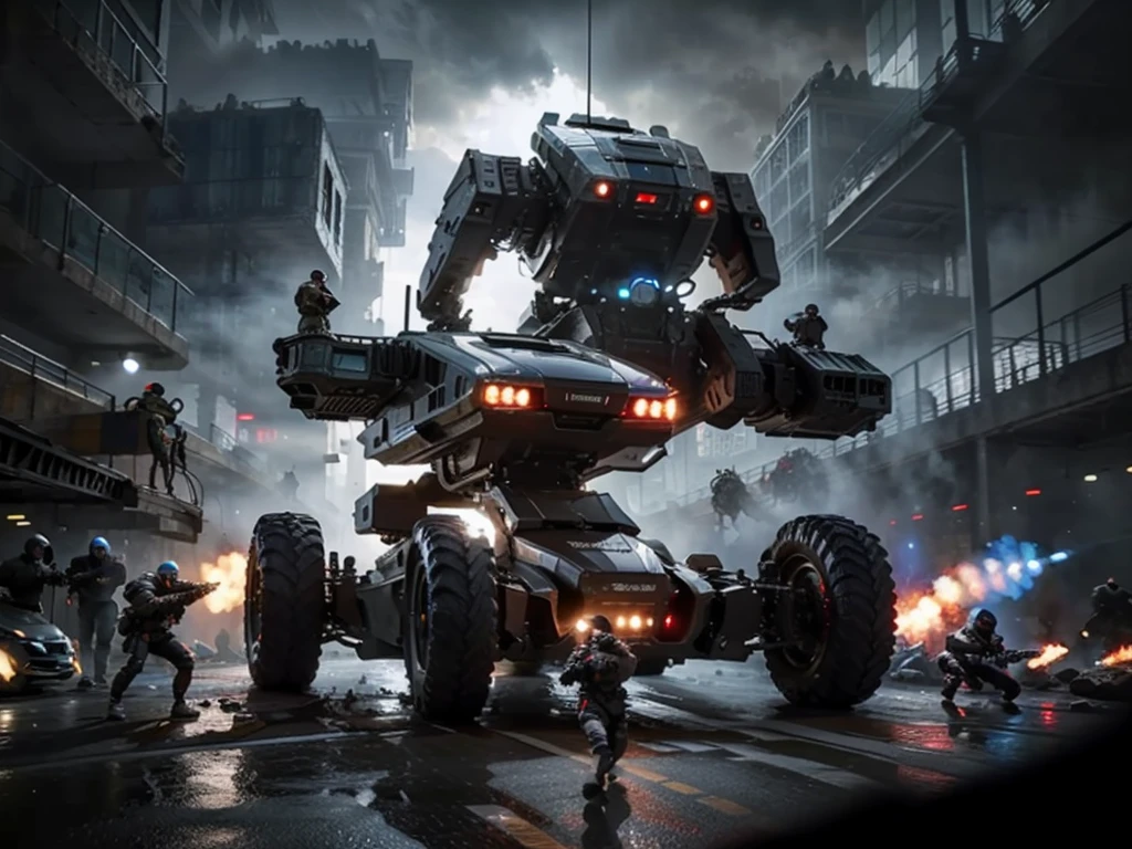 a futuristic battle scene, a squadron of sleek high-tech infantry battling giant robots, intricate mechanical details, advanced technology, cinematic lighting, dramatic poses, dynamic action, vibrant colors, hyper-realistic, 8k, photorealistic, masterpiece, concept art
0