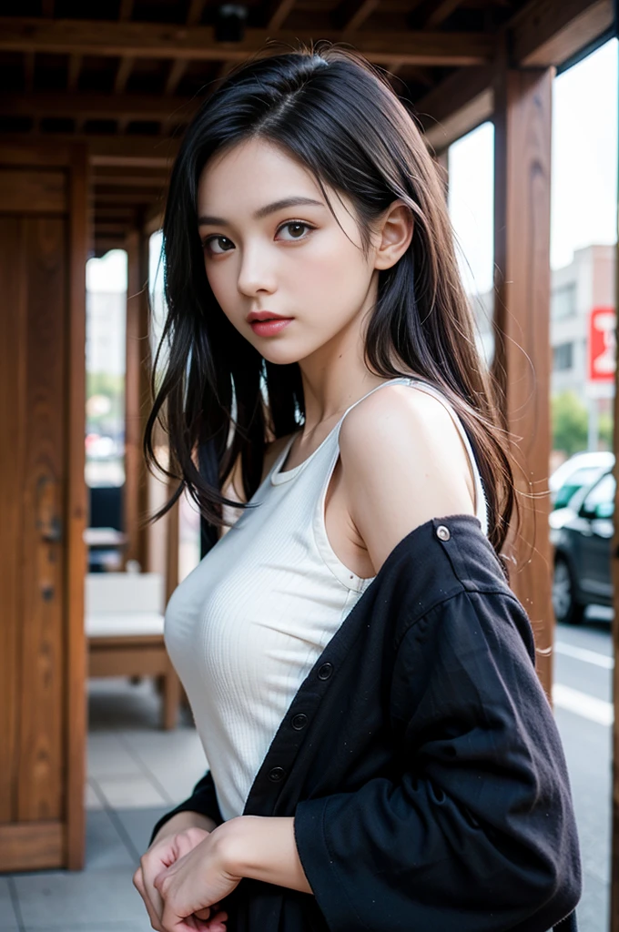 8K, RAW Photos, Highest quality, masterpiece: 1.2, High-quality RAW color photos, Professional photography, Cinematic Light, alone, young woman, Gal, Attractive eyes, Sophisticated style, Natural light, Outdoor