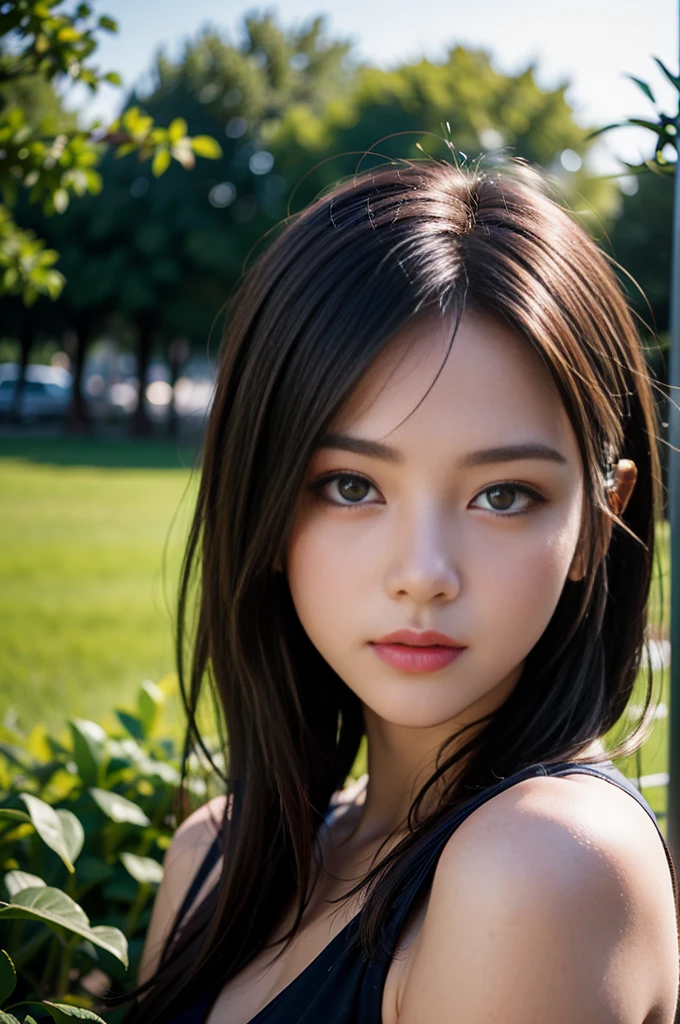 8K, RAW Photos, Highest quality, masterpiece: 1.2, High-quality RAW color photos, Professional photography, Cinematic Light, alone, young woman, Gal, Attractive eyes, Sophisticated style, Natural light, Outdoor