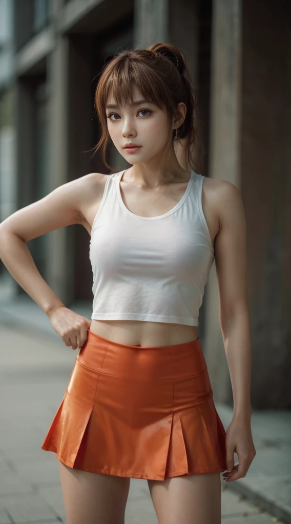 kasumi, eyes browns, (best qualityer, ultra detali), (realisitic:1.37), beautiful and detailed face, ultra-realisitic texture, 精致的面容, Delicate body, red lipgloss stick, shiny colors. High definition, 8K
