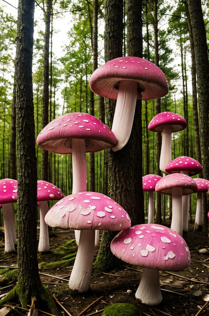 Pink mushroom forest