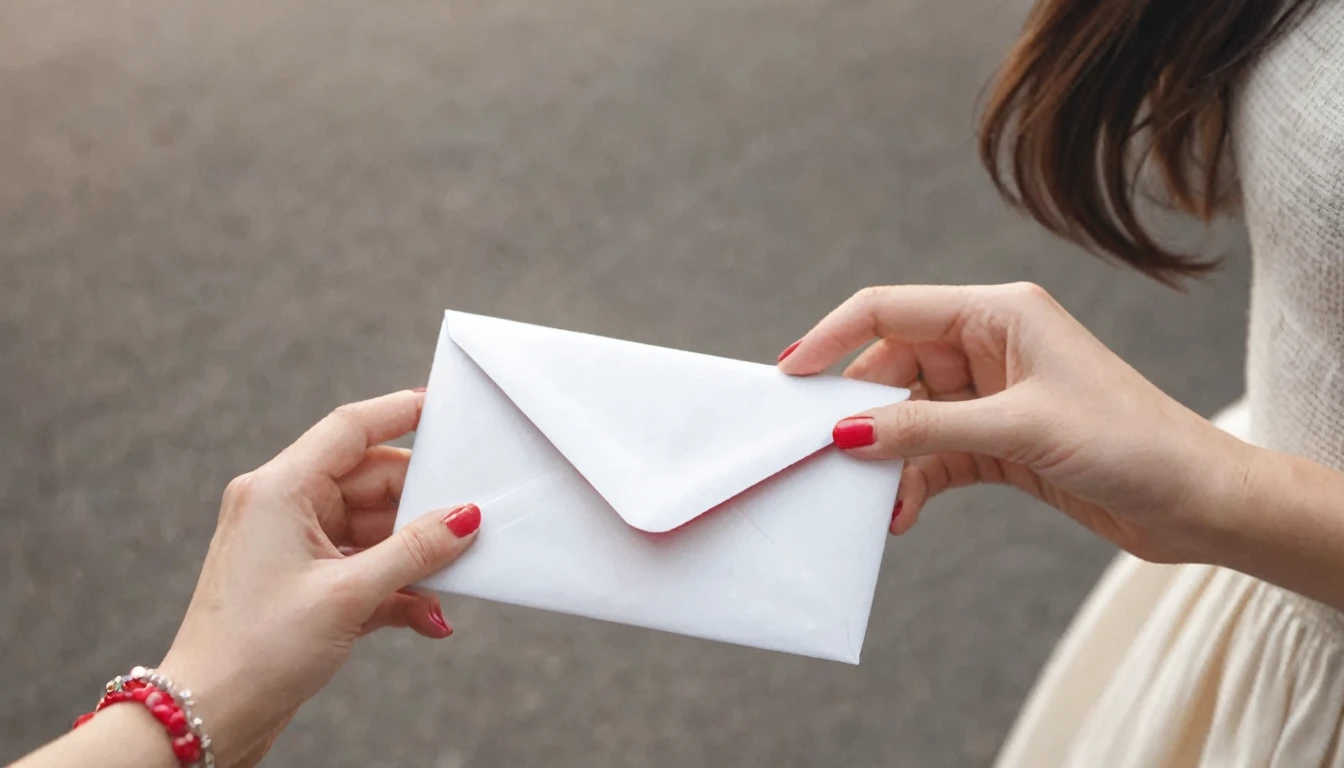 Young woman hands holding an envelope containing a love letter or a card from a friend in the mail