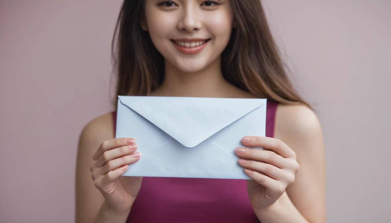 Young woman hands holding an envelope containing a love letter or a card from a friend in the mail