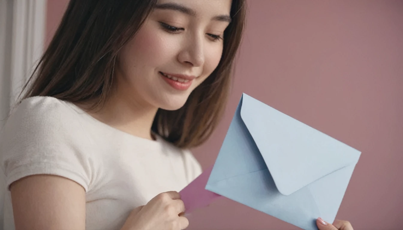 Young woman hands holding an envelope containing a love letter or a card from a friend in the mail