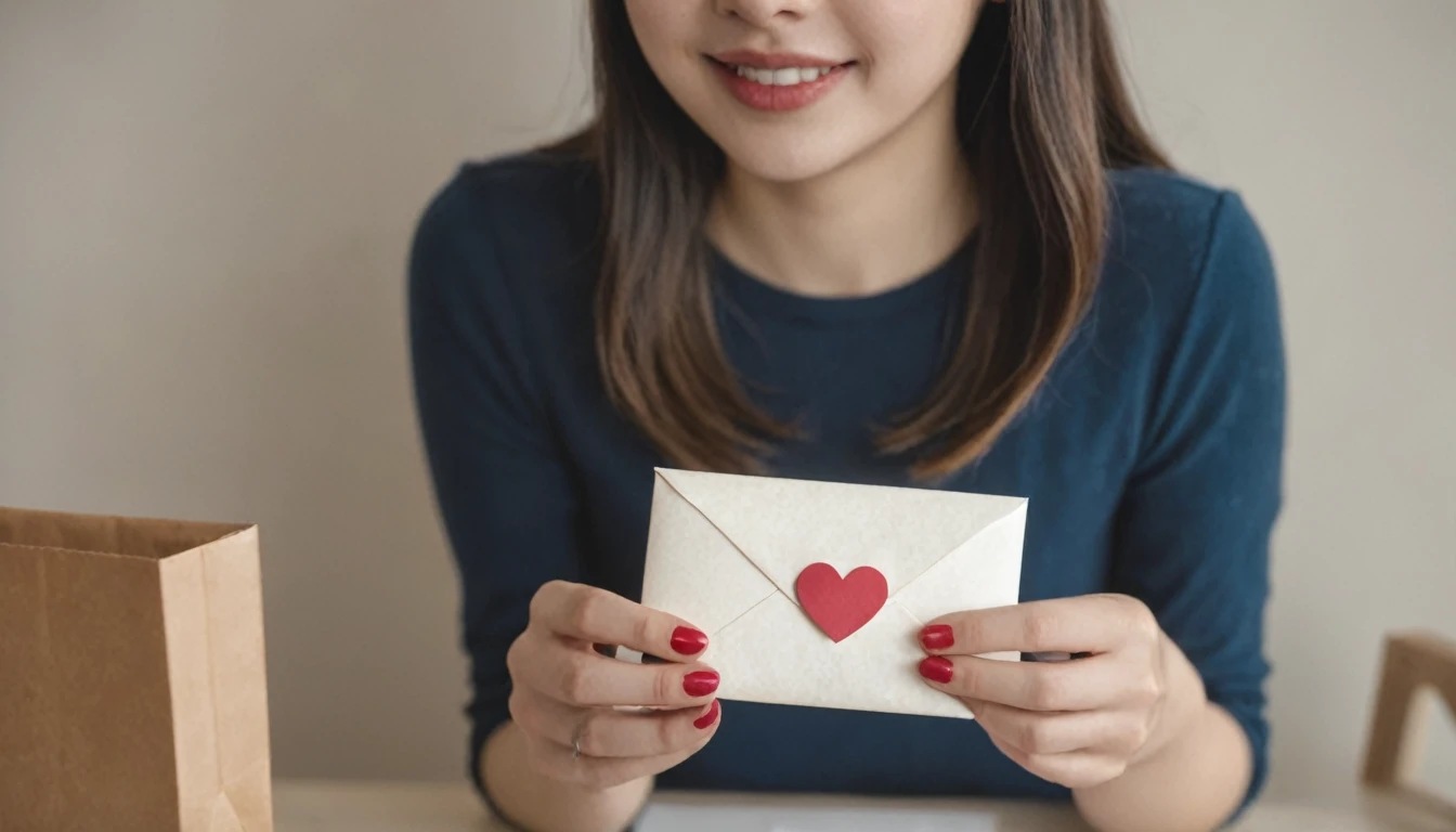 Young woman hands holding an envelope containing a love letter or a card from a friend in the mail