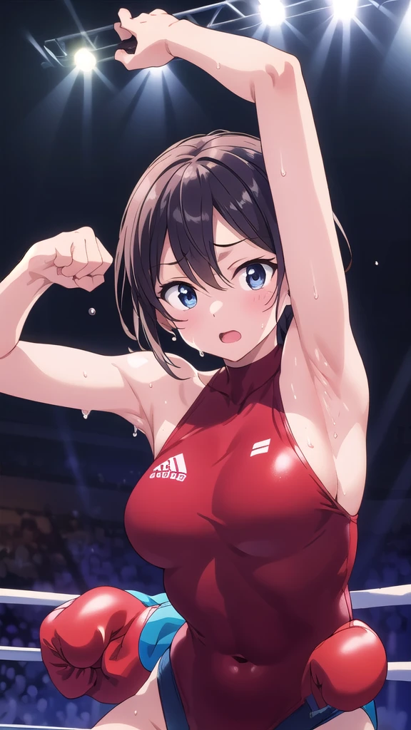 Armpit、boxing、leotard、beautiful girl、Sweaty、audience