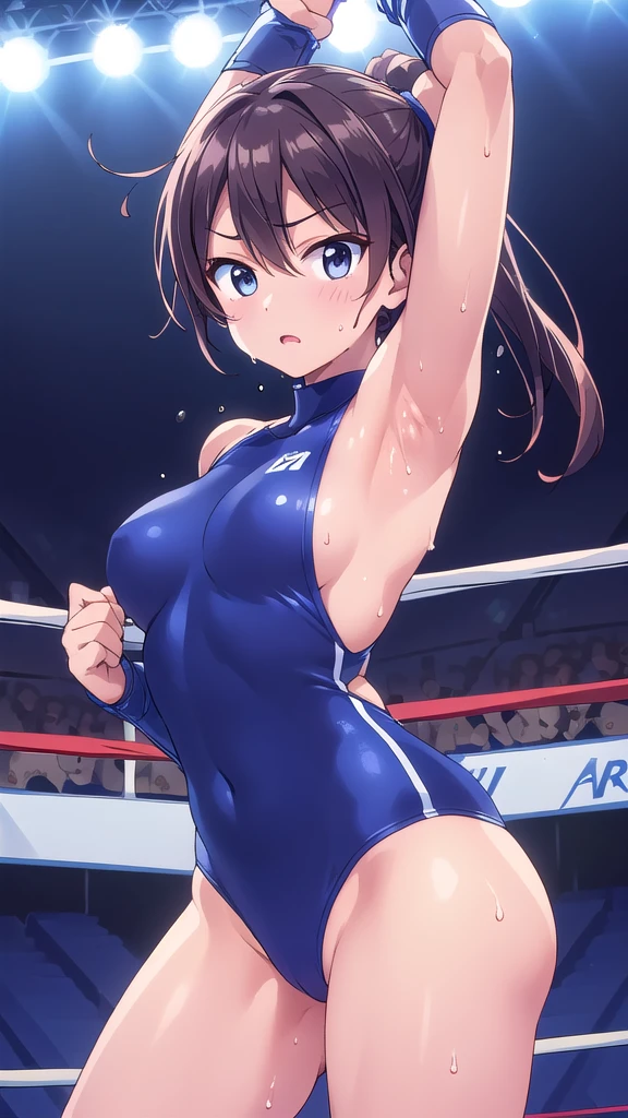 Armpit、boxing、leotard、beautiful girl、Sweaty、audience、knock out、boxingグラブ