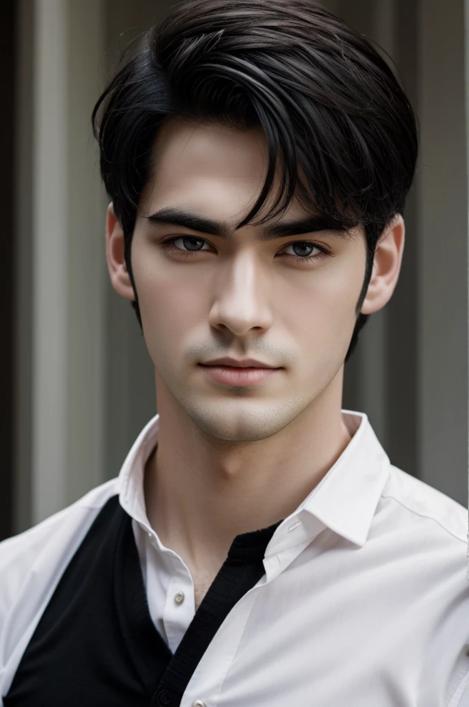 Handsome guy, black hair, dark eyes and pale skin 