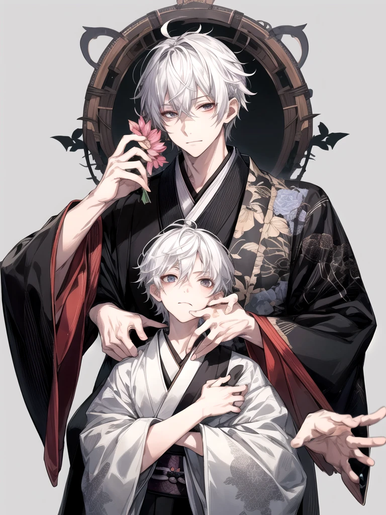 male、1 person, Face Focus, [[[[[[[elder]]]]]]], frontage,[[[Character Portrait]]],[[[[Lesbians all over]]]],kimono、Black、Highest quality, adopt, Detailed face, Simple Background、White Background、[[[Gray Hair]]]、[[[iris]]]、Calm face