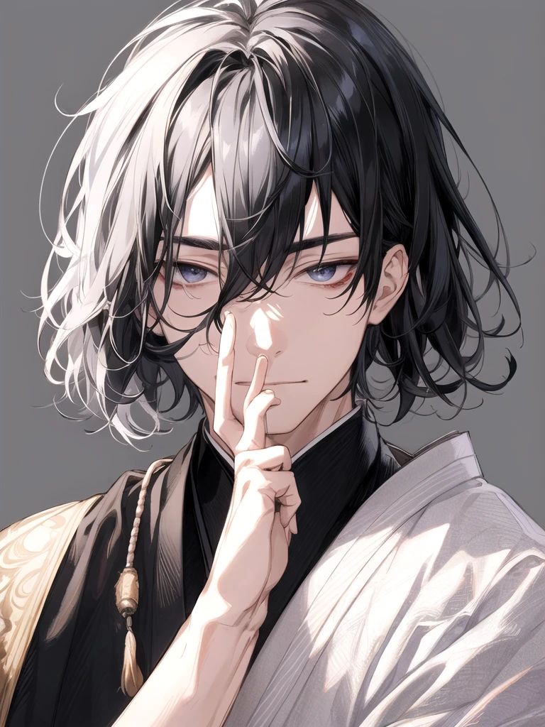 male、［［［［1 person］］］］, Face Focus, [[[[[[[elder]]]]]]], frontage,[[[Character Portrait]]],[[[[Lesbians all over]]]],kimono、Black、Black Hair、Highest quality, adopt, Detailed face, Simple Background、White Background、[[[Gray Hair]]]、[[[iris]]]、Calm face