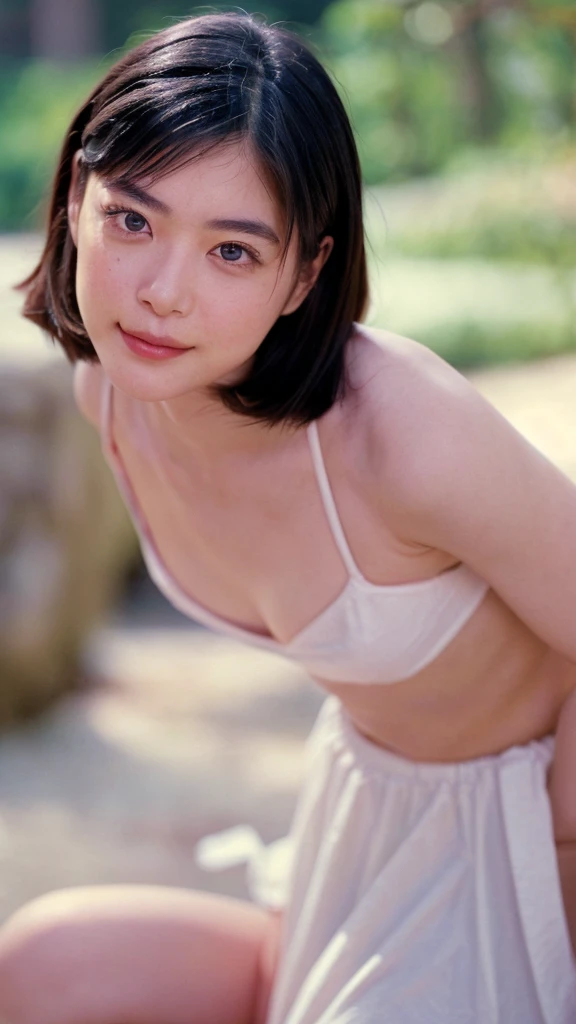 (((smile、Focus on the eyes:1.1、Very detailed:1.22、Ultra-high resolution、masterpiece:1.45、Highest quality)))、((((Systemic manifestations:1.68、camisole、Leaning forward、One person))))、length, Straight black hair、So that every single hair is clearly visible、Hair color changes subtly depending on how the light hits it、 Gives skin a natural glow、Fine skin、Expressing the fine details of pores:1.25、Detail of slight redness on forehead and cheeks、(((Eyes with fine iris detail、Eyes are painted with color gradients and patterns.、length, Natural Eyelashes, Each is visible、well-groomed eyebrows、眉毛のpersonal々The hair is clearly visible、Light reflected in the eye、Light in the eye creates tiny highlights)))、The nose is delicate、Fine detail on the nostrils、Lips are plump and naturally pink、Draws fine lines and soft curves of the lips、lips are shiny and、Lip gloss accentuates the shape of your lips.、(((Detailed depiction of lip texture、Special attention is paid to the depiction of light and shadow.、Soft natural light gently illuminates your face from the front、A faint glow on the forehead、A slight glow on the nose、A slight glow on the cheeks、Shadows are cast softly alength the contours of the face、Accentuate the sides of your cheekbones、Accentuate your jawline、Accentuate the sides of the nose、Her lip gloss reflects the light subtly.、Lips emphasize the plump texture、The shadows in the hair add depth and dimension、personal々Hair sparkles in the light、