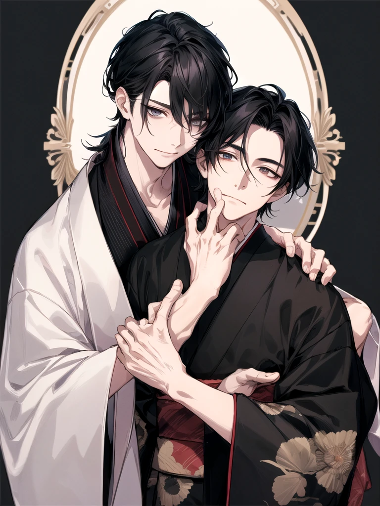 male、［［［［1 person］］］］, Face Focus, [[[[[[[elder]]]]]]], frontage,[[[Character Portrait]]],[[[[Lesbians all over]]]],kimono、Black、Black Hair、Highest quality, adopt, Detailed face, Simple Background、White Background、[[[Gray Hair]]]、[[[iris]]]、Calm face