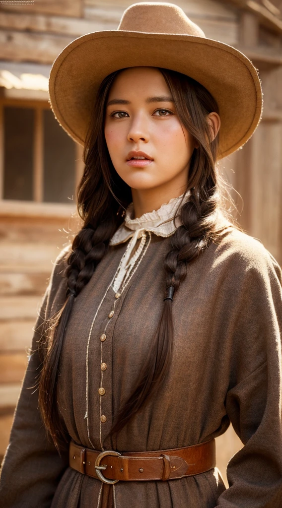 Hyper Realistic 1girl in Old West Clothing, Fantasy Art, Photorealistic, Dynamic Lighting, Artstation, Highly Detailed Face, 4K, Award Winning,