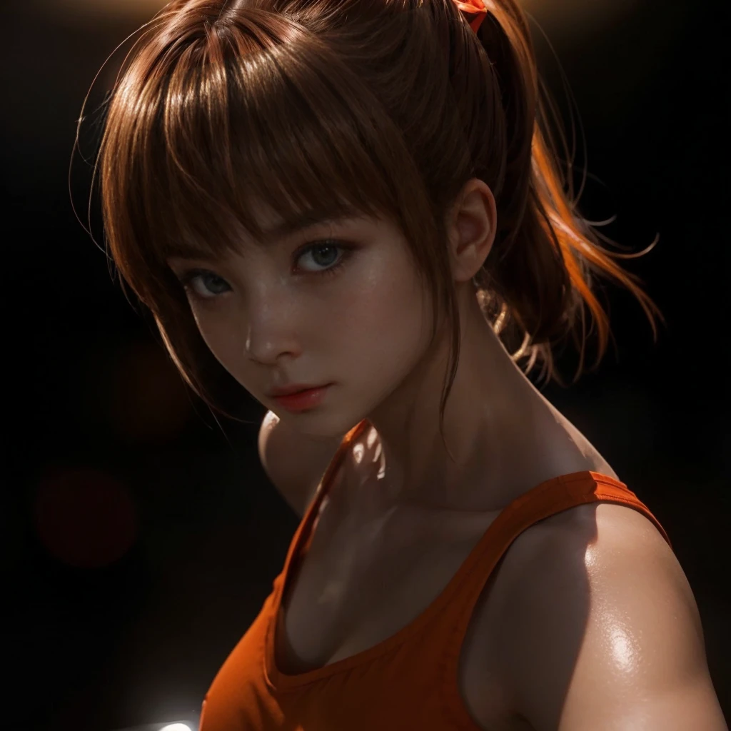 Kasumi, brown eyes, (best quality, ultra-detailed), (realistic:1.37), beautiful and detailed face, ultra-realistic texture, delicate face, delicate body, red lipstick, bright colors. high definition, 8K