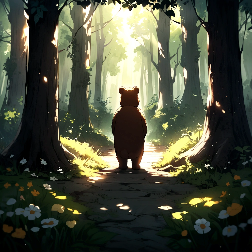 Imagine a beautiful day, The bear and the rabbit met in the forest