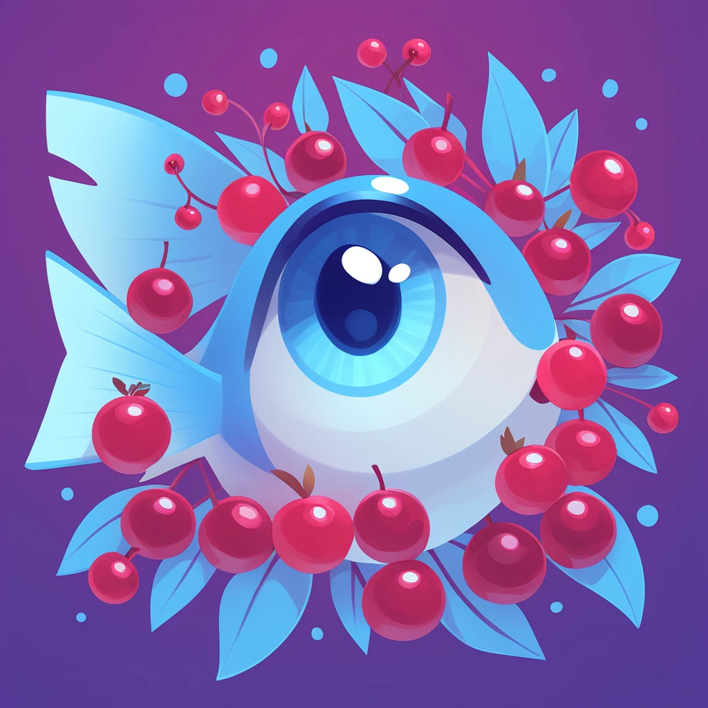 fish with big blue eyes in berry art style