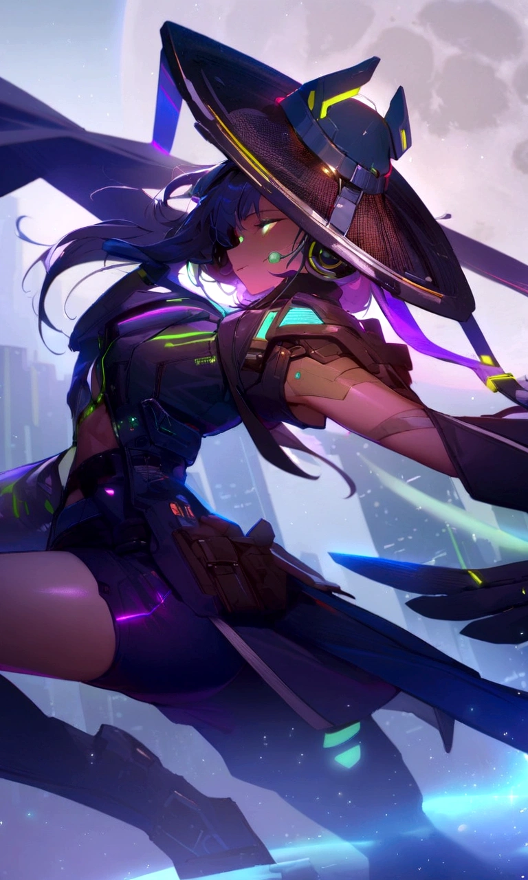 1boy, (extremely beautiful), solo, male focus, cyberpunk, neon lights, vibrant colors, headphones, Cyberpunk, neon, masterpiece, best quality, ultra-detailed, cyberpunk background, detail, in the starry night, moon, explosive and clear eyes, glowing eyes, beautiful details in the wind, little smile.