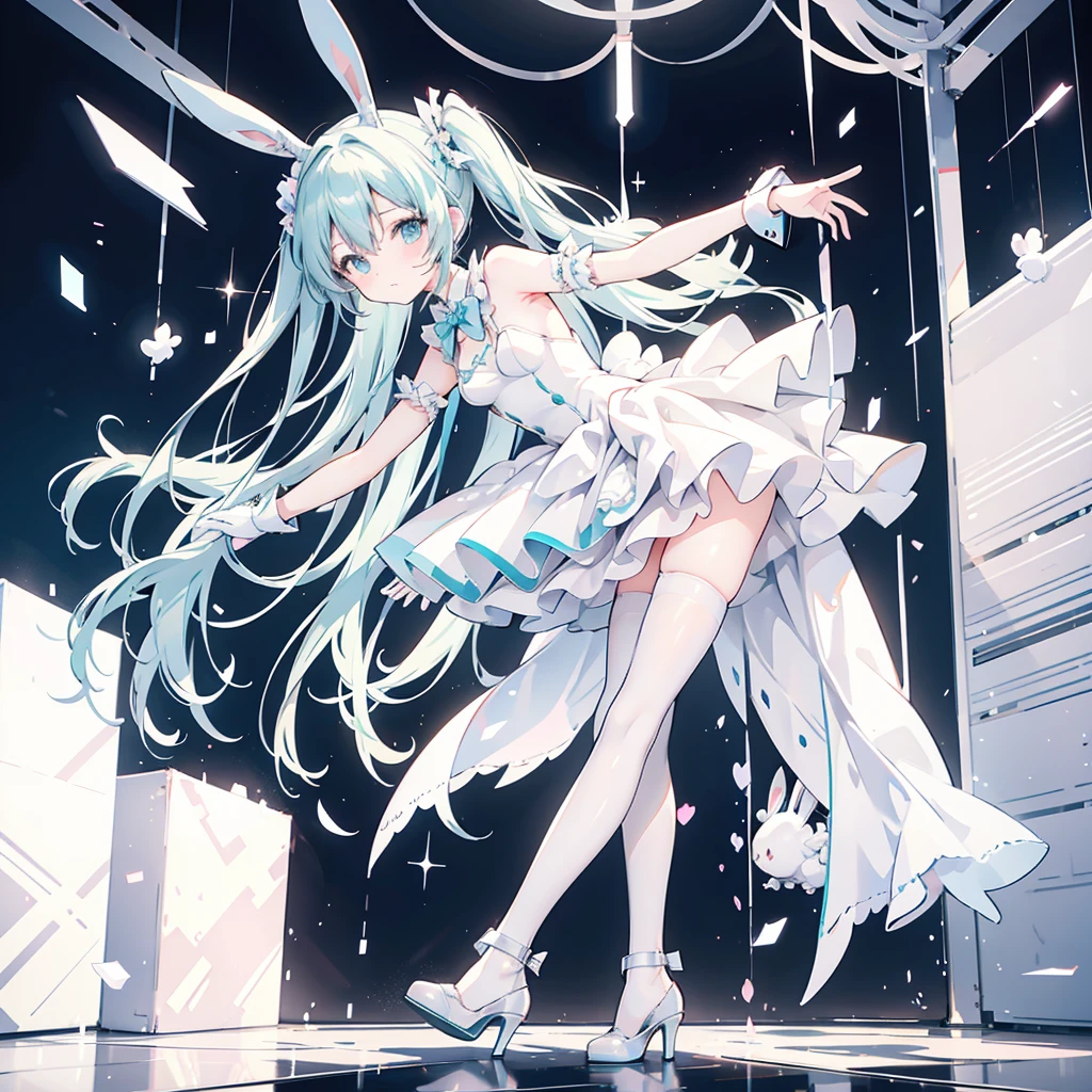 Miku, White stockings, Long bridal gloves,black High heels, High resolution, Full body, two legs , White Bunny,
