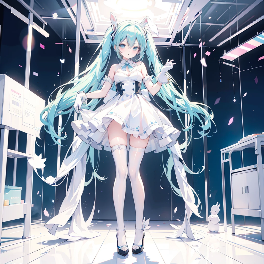 Miku, White stockings, Long bridal gloves,black High heels, High resolution, Full body, two legs , White Bunny,
