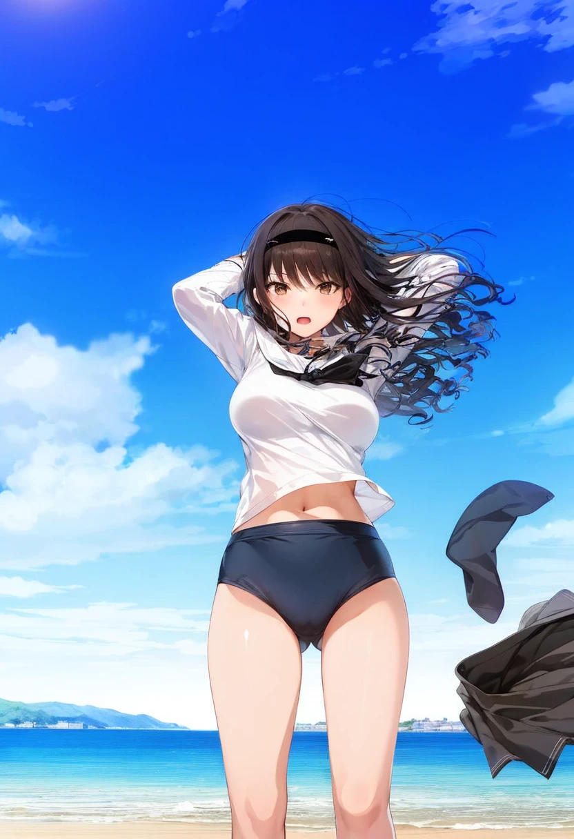 masterpiece、An ultra-high picture quality、ultra-quality、girl with、solo、Painted in 16K wallpaper quality that fills the screen、An illustration that can be called a masterpiece Expressed in detailed depiction and intricate detail、Deep and three-dimensional backgrounds Backgrounds、、17 age、wearing running trunks