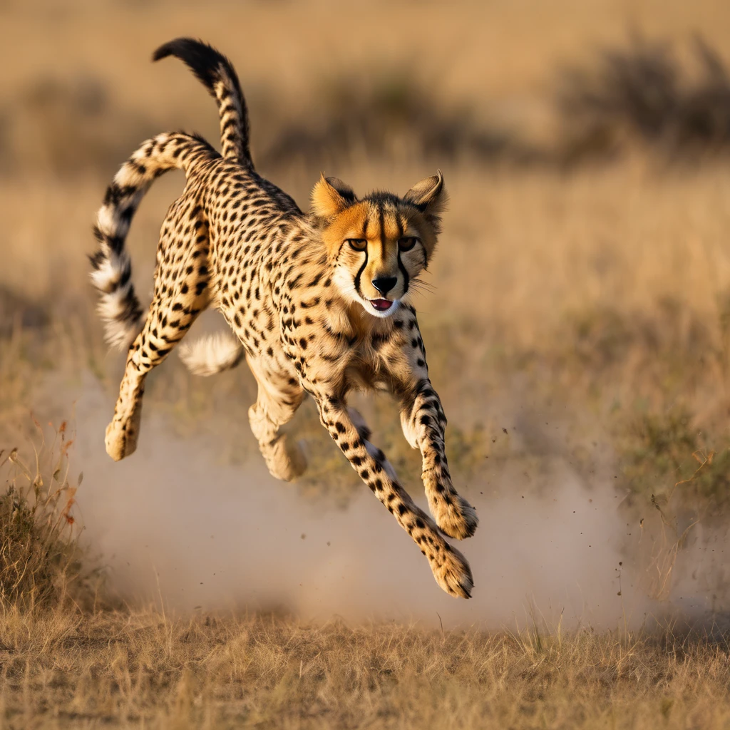 (best quality,4K,8K,high resolution,masterpiece:1.2),Extremely detailed,(Practical,photoPractical,photo-Practical:1.37),Cheetah chasing Impala,High-speed motion blur,Rapidly, Agile Cheetah,quick, Panicked Impala,African grasslands,Grassland ecosystem,dry, Golden Plains,Vibrant wildlife,Thrilling chase,Explosive Energy,A heart-pounding pursuit,Action-packed scenes,Eagle hook cheetah body,Sharp claws,Muscle undulation,An elegant leap,Smooth movements,Graceful impala jumping,Beautiful long legs,Serene Impala,Resilient prey,Survival game,Natural Instinct,Ferocious predators,Hunt or be hunted,Exciting hunting,Leap for survival,Stunning wildlife photography,Africa&#39;s natural beauty,Sunset colors paint the sky,Dramatic Lighting,Immersive atmosphere,Vibrant colors blend seamlessly,Majestic creature in natural habitat,Transformation chase sequence,Rapidly-paced motion,Stunning visual storytelling,A mesmerizing moment frozen in time.