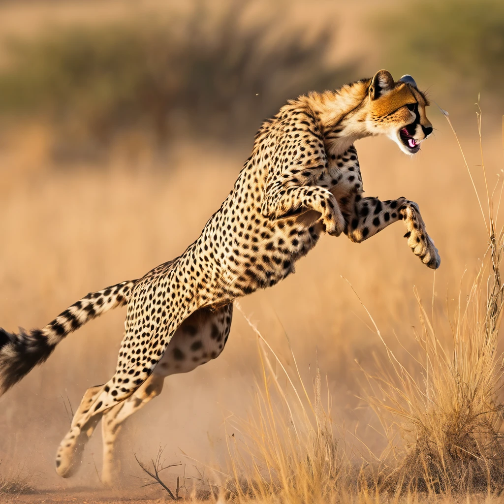 (best quality,4K,8K,high resolution,masterpiece:1.2),Extremely detailed,(Practical,photoPractical,photo-Practical:1.37),Cheetah chasing Impala,High-speed motion blur,Rapidly, Agile Cheetah,quick, Panicked Impala,African grasslands,Grassland ecosystem,dry, Golden Plains,Vibrant wildlife,Thrilling chase,Explosive Energy,A heart-pounding pursuit,Action-packed scenes,Eagle hook cheetah body,Sharp claws,Muscle undulation,An elegant leap,Smooth movements,Graceful impala jumping,Beautiful long legs,Serene Impala,Resilient prey,Survival game,Natural Instinct,Ferocious predators,Hunt or be hunted,Exciting hunting,Leap for survival,Stunning wildlife photography,Africa&#39;s natural beauty,Sunset colors paint the sky,Dramatic Lighting,Immersive atmosphere,Vibrant colors blend seamlessly,Majestic creature in natural habitat,Transformation chase sequence,Rapidly-paced motion,Stunning visual storytelling,A mesmerizing moment frozen in time.