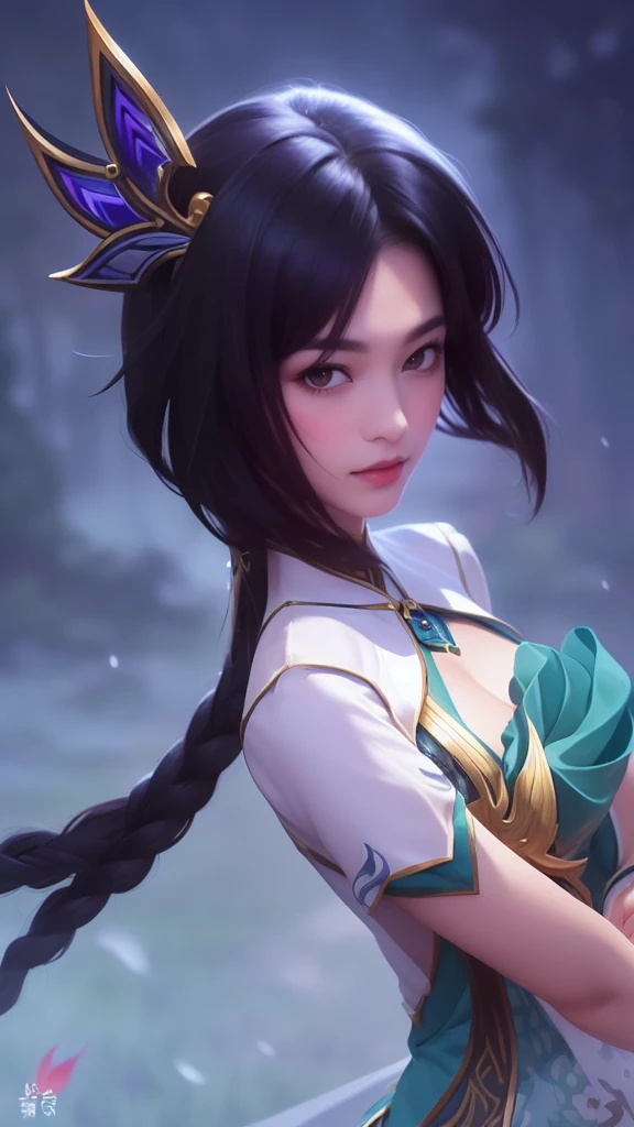 a close up of a woman with a sword in a field, yun ling, irelia, bian lian, inspired by Pu Hua, inspired by Li Mei-shu, inspired by Ju Lian, kda, heise jinyao, artgerm lau, inspired by Lan Ying, portrait of ahri, lei min, yang qi, ahri, akali