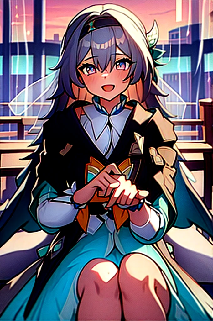 (masterpiece, best quality:1.2), 2 girl,Blue-pink gradient pupils,Brown and light teal,silver long hair,White·,sit,looki at viewer,(((Wedding dress)))(((Wedding dress headscarf)))(((bunch of flowers)))sea,excited,open mouth,lesbians