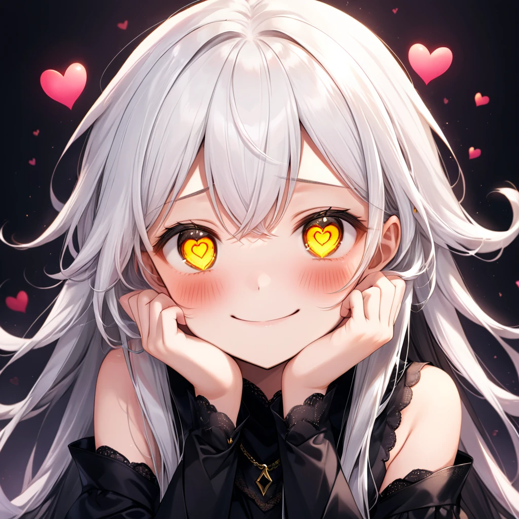Cute face, hands on own cheeks, la+ darkness, White hair, smile, long hair, Golden Eyes, full-face blush, heart-shaped pupils