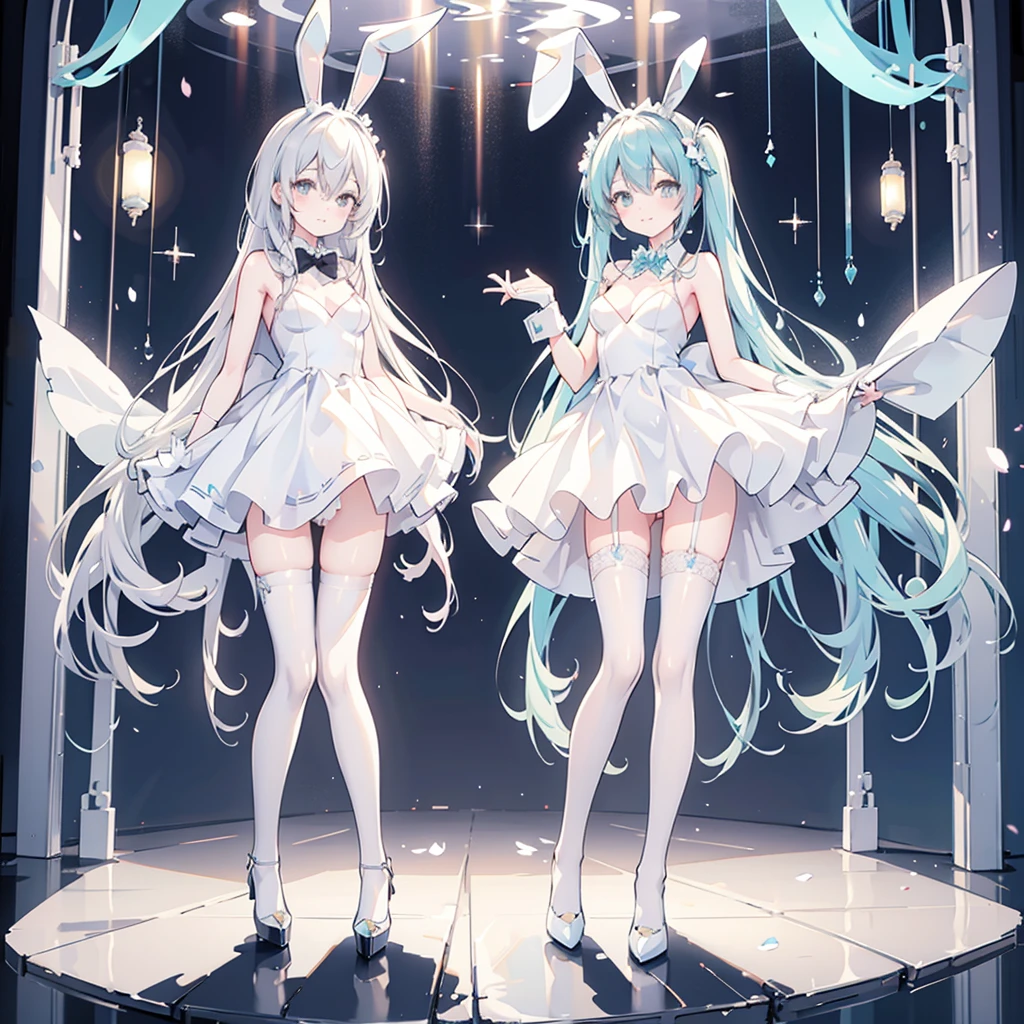 Miku, White stockings, Long bridal gloves,black High heels, Adult, Glamour, , High resolution, Full body ,lewd,Only two legs , White Bunny, Sexual temptation,
