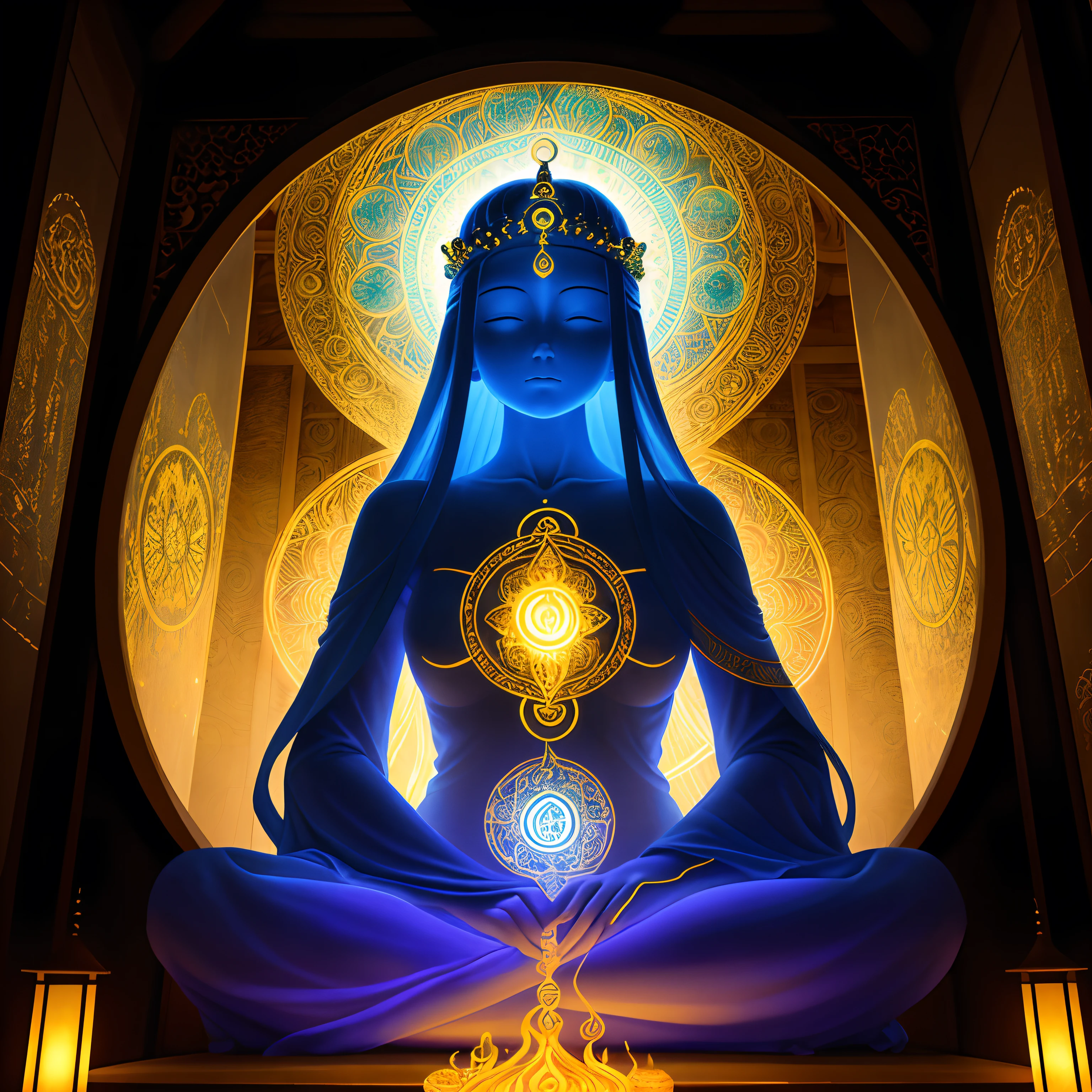 The image unfolds in a surreal and mysterious dimension, There is an ancient spiritual temple there,A beacon of spiritual strength,Chakra. The air seems to be flickering with ethereal energy, lending an atmosphere of otherworldly beauty. The temple itself is a magnificent building, Sophisticated design,Perfect fusion of natural elements and mysterious symbols.
The building features ornate carvings,It seems to come alive with the changes of light and shadow., Hinting at the profound wisdom hidden in the walls. The temple is decorated with brightly colored stained glass windows,Depicts a scene of spiritual awakening, Each panel tells a unique story.
In the foreground, A Reiki priestess in a state of focused meditation, The mysterious energy that penetrates the heavens and the earth. She sat cross-legged, Her posture exudes elegance and serenity. She closed her eyes gently, She was in a state of deep concentration.,Be in tune with the energy around you.
女祭司的身体上画满了微妙的能量线和发光的Chakra点, Emphasizes the flow and balance of her inner spiritual energy. 每个Chakra都以鲜艳的颜色描绘, Represents their respective energies and attributes. Colors blend seamlessly, Create visually appealing and harmonious displays of energy centers.
The lighting in the picture is mesmerizing; It reflects the divine energy that permeates the temple.. Soft, The scattered light shines on the priestess, Enhance the ethereal and serene quality of a scene. The interplay of light and shadow adds depth, Revealing the intricate details of the temple's architecture and the meditative postures of the priestesses.
This painting is a true masterpiece, Capturing the essence of Reiki and its mysterious power. Attention to detail, Use bright colors, A combination of light and shadow,Creates stunning depictions of spirituality and enlightenment.