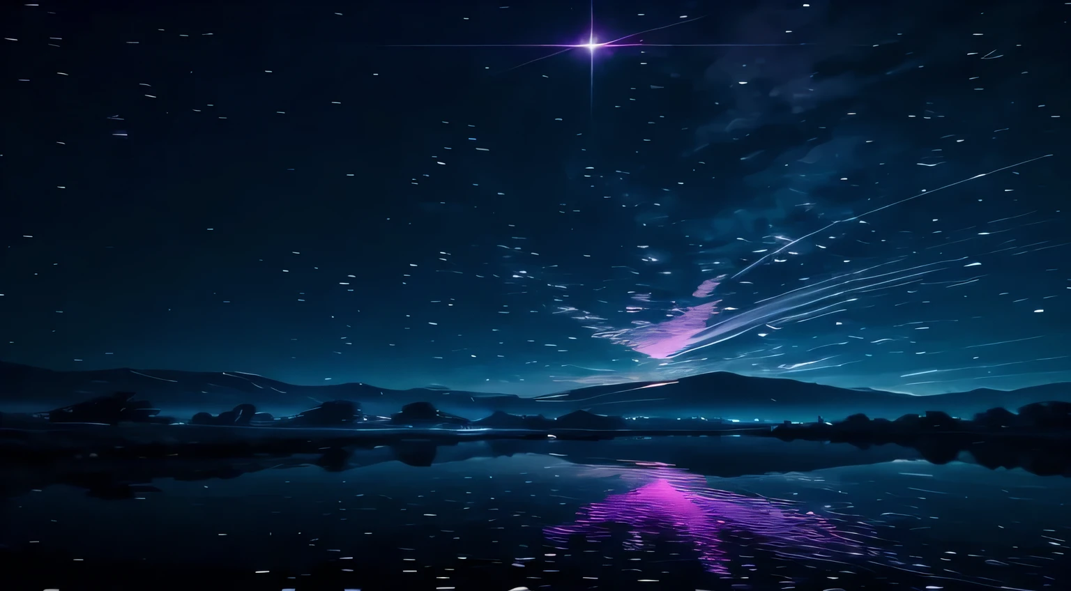 Vast landscape photography,(View from below。I can see the sky and the wilderness below.),Flower Field,(full moon:1.2),(meteor:0.9),(Star Cloud:1.3),Fir Mountain,Rios,(Warm light source:1.2),(Glow worms:1.2),The lamp lights up,Blue and purple,Intricate details,Volumetric Lighting Break(masterpiece:1.2), (Highest quality),4K,Very delicate,(moving composition:1.4),Extremely detailed and colorful(Iridescent colors:1.2),(Sparkling Lights,Atmospheric lighting),dream Magic,Magic,(solo:1.2)