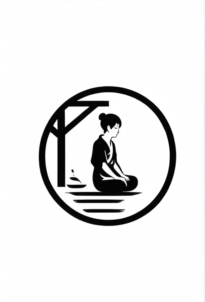 The stylish logo of a private sauna for one person in Japan,
The logo features a silhouette of a small man sitting quietly in a sauna and sweating
"""Ryokan's Garden"" motif logo"
Pretty cool
chic and modern design
White background