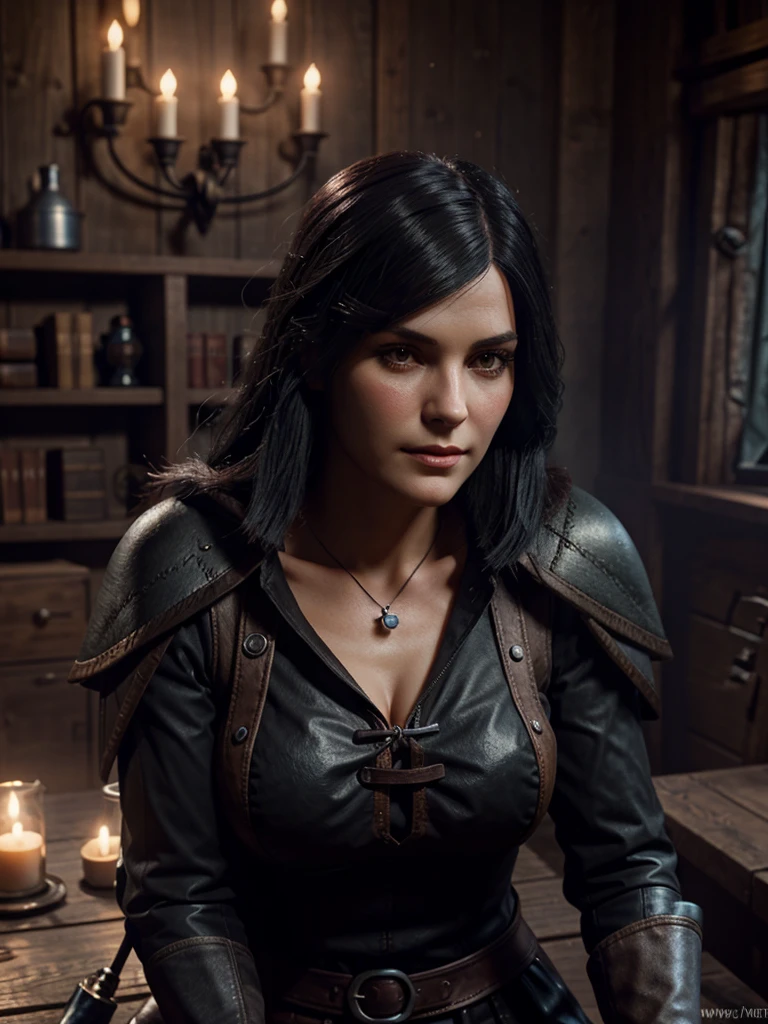 Draw Iris, character from the game The Witcher 3. She must have black hair and be young and beautiful