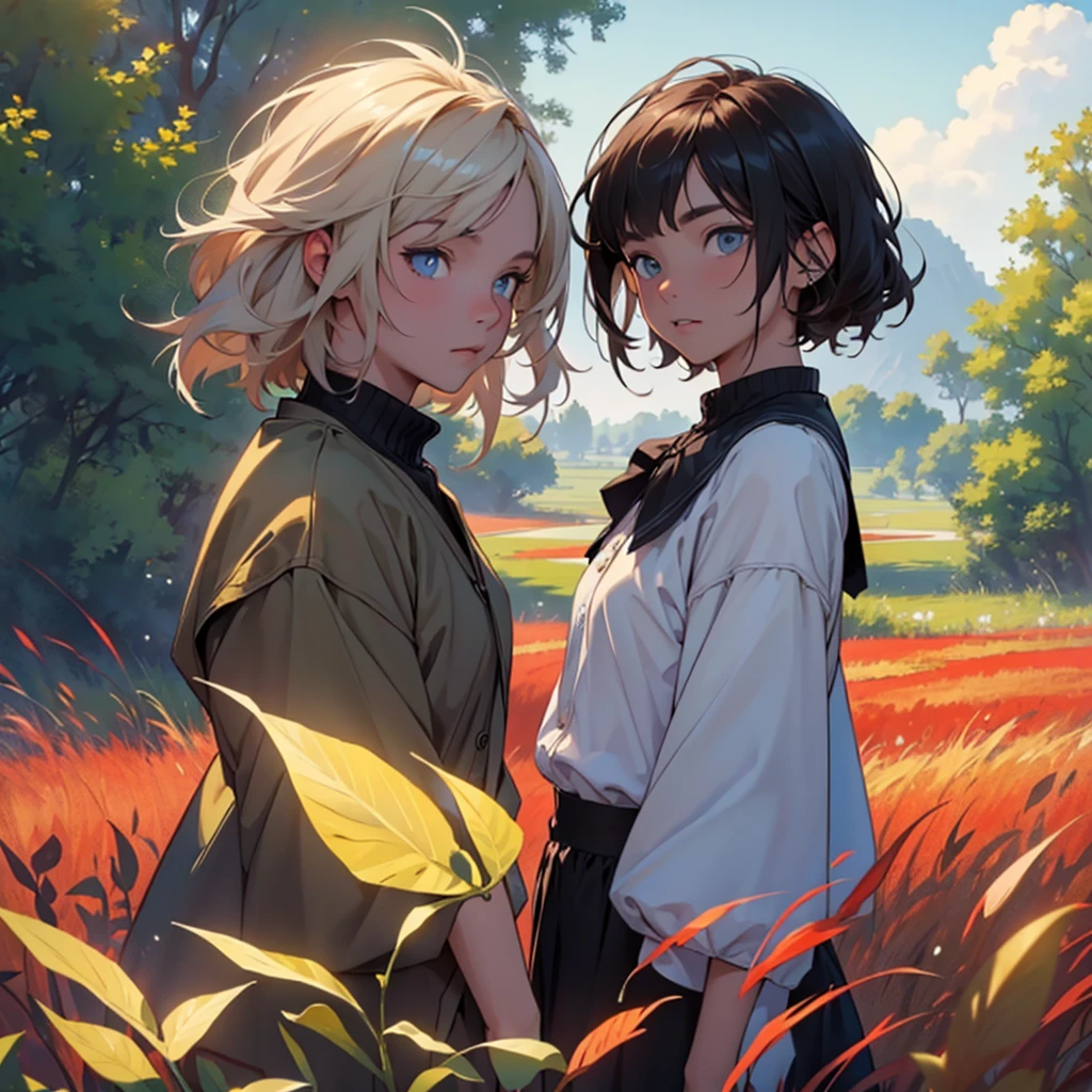 ((Top Quality,8k, 32k,Masterpiece:1.2)), boy only, no girl, Confusion, in the prairie