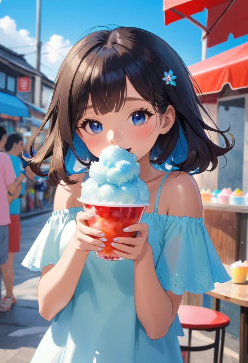 Beautiful girl eating shaved ice